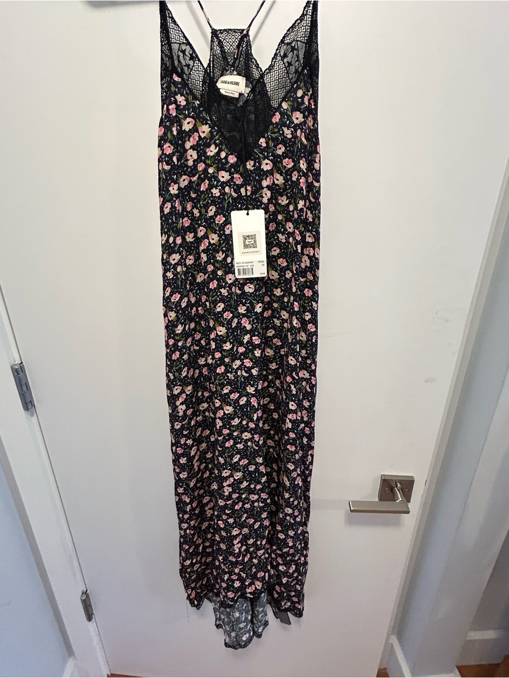 Zadig & Voltaire Black Floral Slip Dress with Pink Accents - Picture 4 of 8